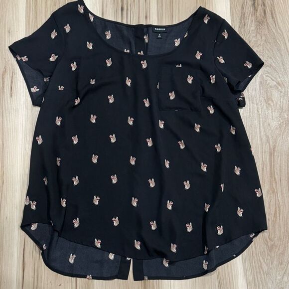 Torrid Squirrel Peplum Lacepuff Sleeve Black Top Women’s Large (0) - Picture 2 of 6